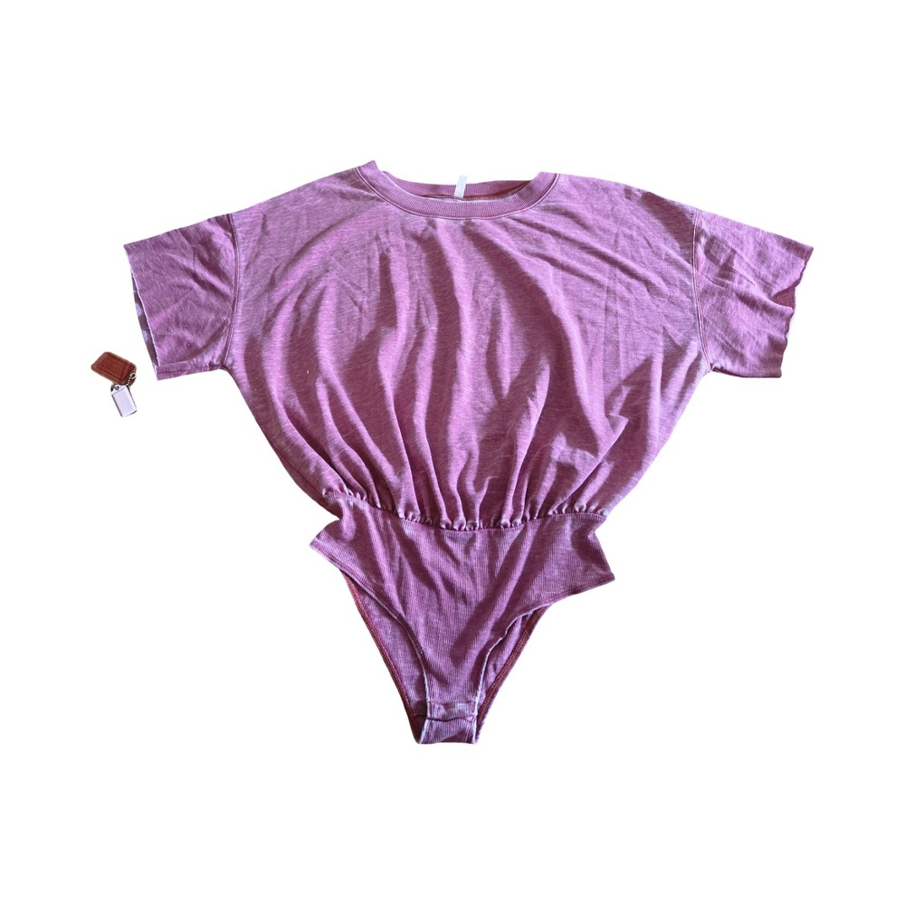 Free People Intimately Pink Heathered Short Sleeve Ribbed Bodysuit Small S